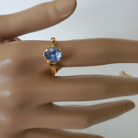 Delicate Gold Plated Blue birthstone  ring sizes 4 5 8 Valentines Day - Picture 7 of 8
